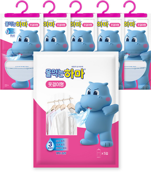 물먹는하마 습기제거제 옷걸이형 5개입, 1.25kg, 1개
