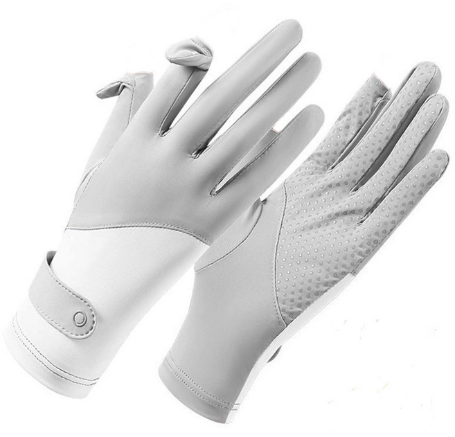 冰絲涼感拼色防曬 可觸屏騎行手套, 北極灰, 1雙