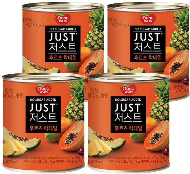 Dongwon 東遠 JUST 無糖綜合水果罐頭, 4個, 822g