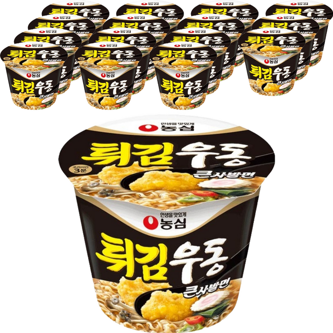 농심 튀김우동 큰사발면 111g, 16개