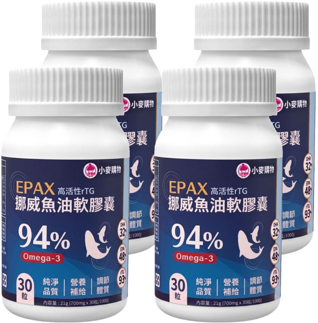 小麥購物 挪威高活性rTG魚油 A111, 700mg, 30顆, 4罐