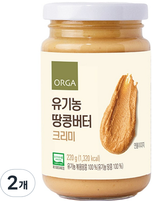 올가홀푸드 유기농 땅콩버터 크리미, 2개, 220g