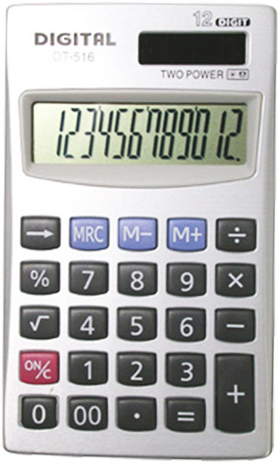 다와 디지털 핸디형 계산기 12자리 DT-516, 혼합 색상, 1개