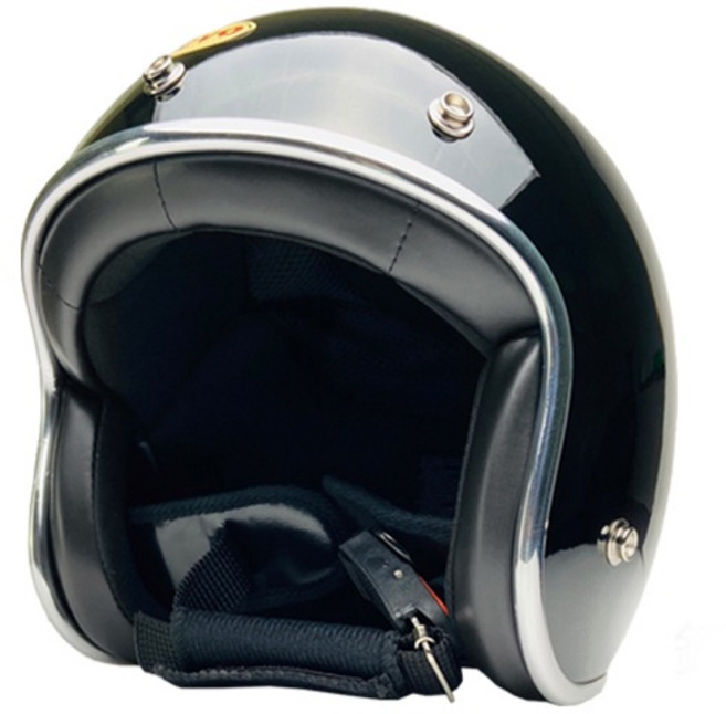 EVO 精裝銀邊款復古騎士安全帽 附冰絲面罩 顏色隨機, 鏡面黑