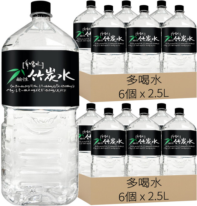 多喝水 鹼性竹炭水, 2.5L, 12瓶