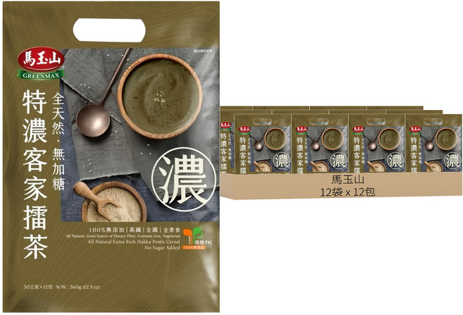 馬玉山 無加糖特濃客家擂茶, 30g, 12包, 12袋