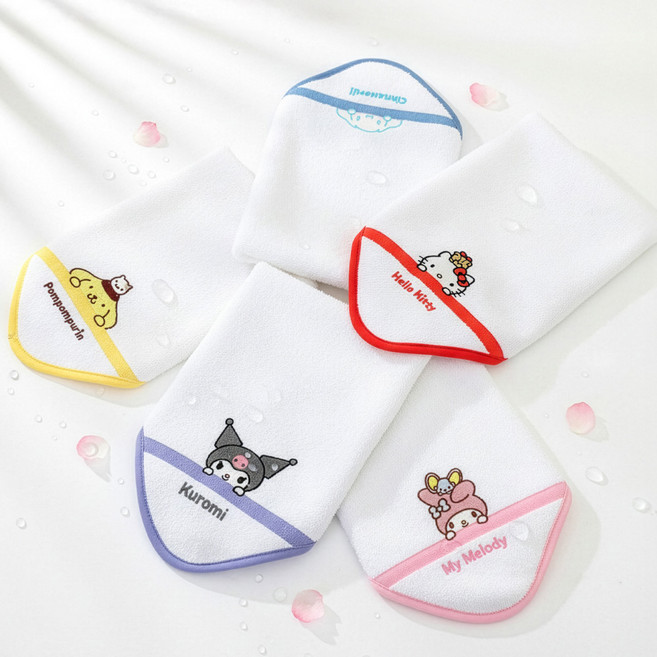 프리미에팜 산리오캐릭터즈 베이직 고리 핸드타올 수건 5종 세트, 시나모롤, 쿠로미, 마이멜로디, 폼폼푸린, 헬로키티, 5개입, 1세트