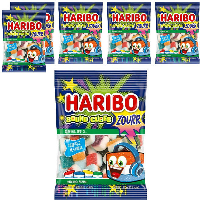 하리보 사운드큐브 사우어 젤리, 80g, 6개
