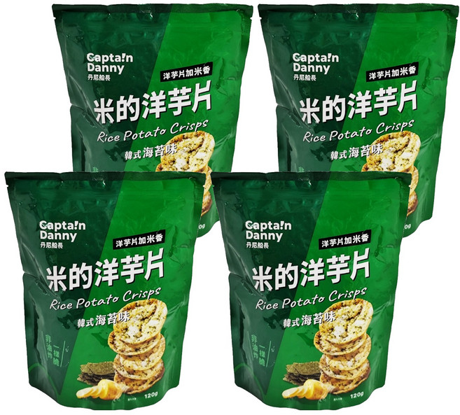Captain Danny 丹尼船長 米的洋芋片 韓式海苔味, 120g, 4包