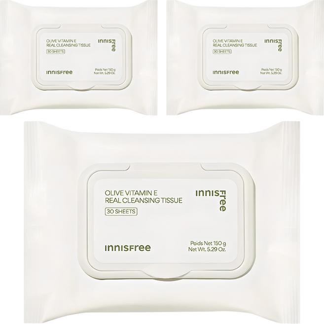 [비건뷰티] 이니스프리 올리브 비타민 E 리얼 클렌징 티슈, 30매입, 3개