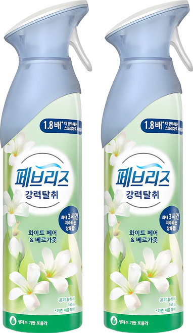 페브리즈 에어 실내 탈취제 화이트 페어 앤 베르가못 본품, 165g, 2개