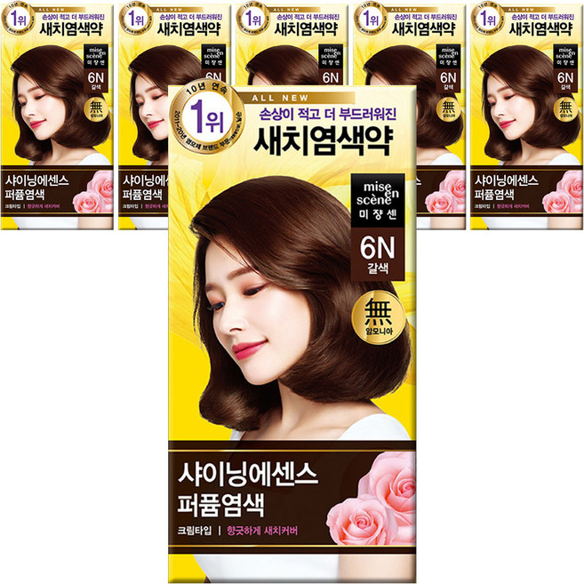 미쟝센 올뉴 샤이닝에센스 퍼퓸 염색제, 6N갈색, 6개