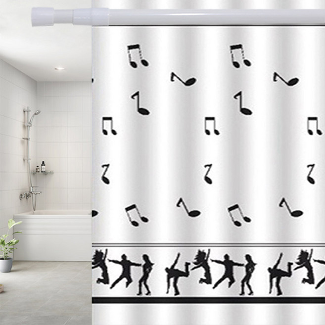 썬데코 패브릭 방수 샤워커튼 + 커튼링 + 샤워봉 세트, 뮤직, 1세트