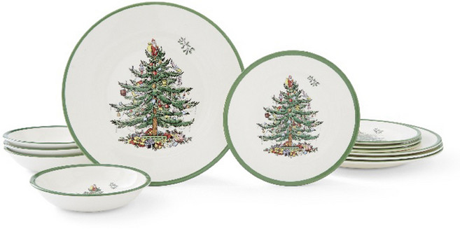 스포드 포트메리온 영국 크리스마스트리 4인, 1세트, 대접시 4p + 사이드접시 4p + 볼 4p, 혼합색상