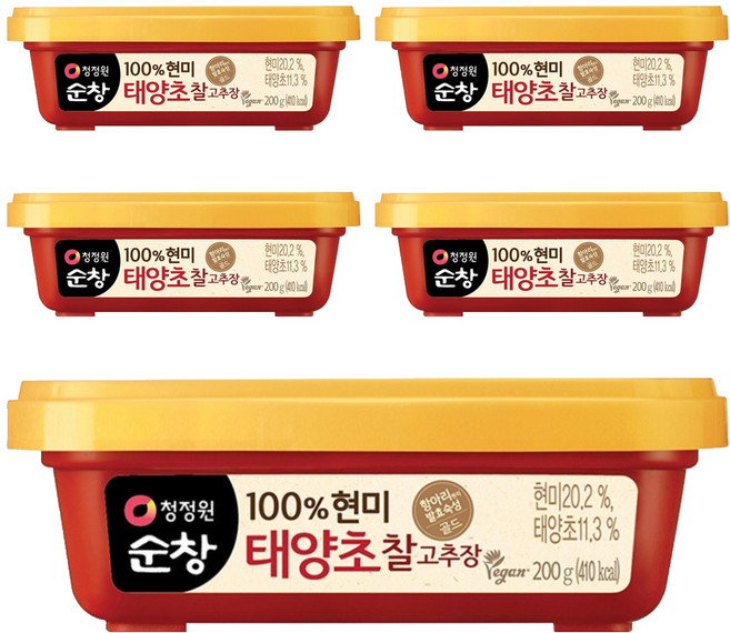 청정원 순창 태양초 찰고추장, 5개, 200g