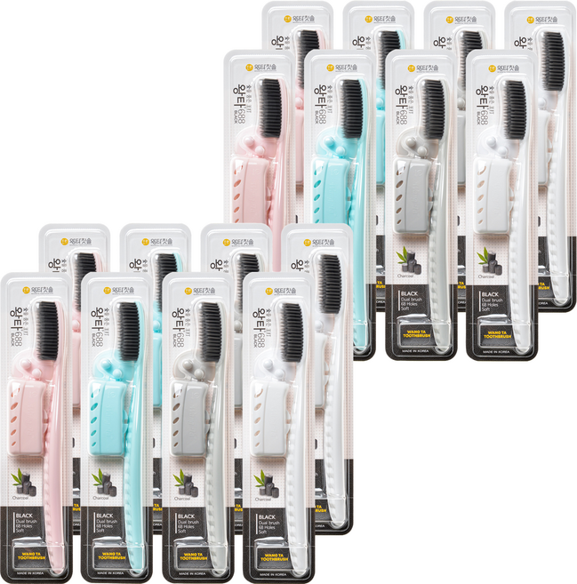 왕타 칫솔 더 탄력있는 블랙, 1개입, 16개