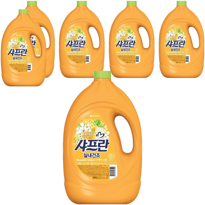샤프란 실내건조 섬유유연제 로맨틱코튼 본품, 3.1L, 6개