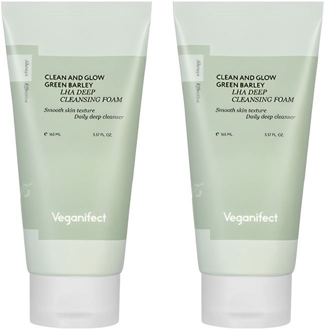 veganifect 煥發光采LHA綠大麥深層泡沫洗面乳, 165ml, 2個