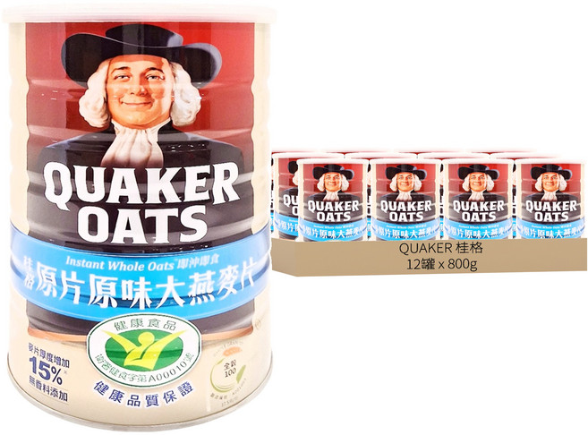 QUAKER 桂格 原片原味大燕麥片, 800g, 12罐
