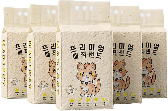메디펫 응고형 매직 고양이 두부 모래, 10L, 5개, 무향