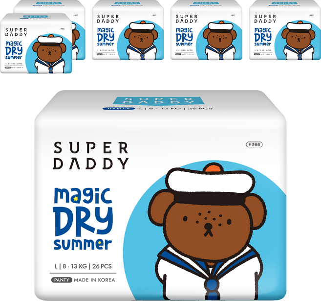 슈퍼대디 썸머 매직드라이 팬티형 기저귀 남여공용, 대형(L), 156매