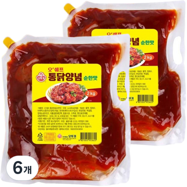 오뚜기 오쉐프 통닭양념 순한맛, 2kg, 6개