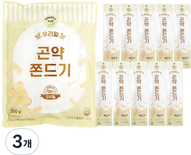 파머스휴 우리밀 100% 곤약 쫀드기 10p, 350g, 3개