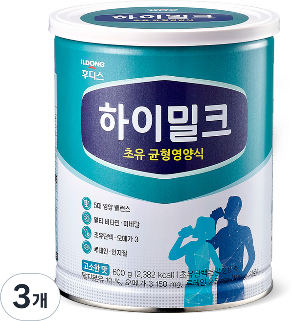 일동후디스 하이밀크 초유 균형영양식 성인분유, 600g, 3개