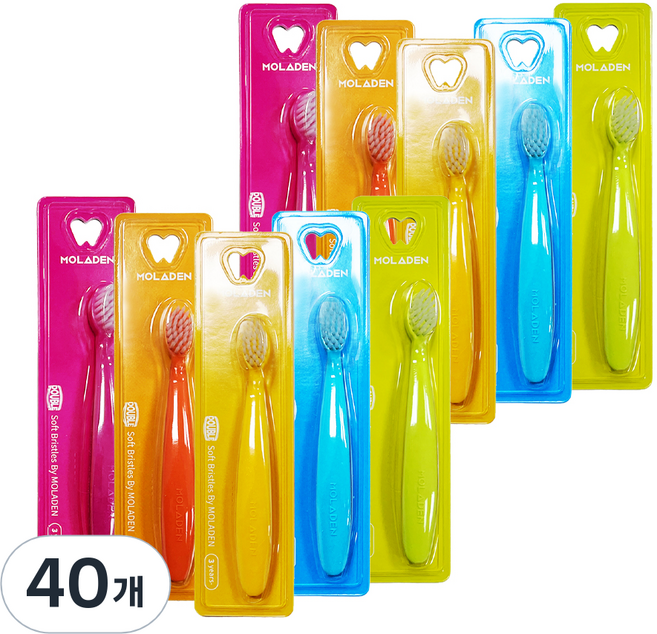 몰라덴 이지그립 이중미세모 유아칫솔, 랜덤 발송, 40개, 1개입