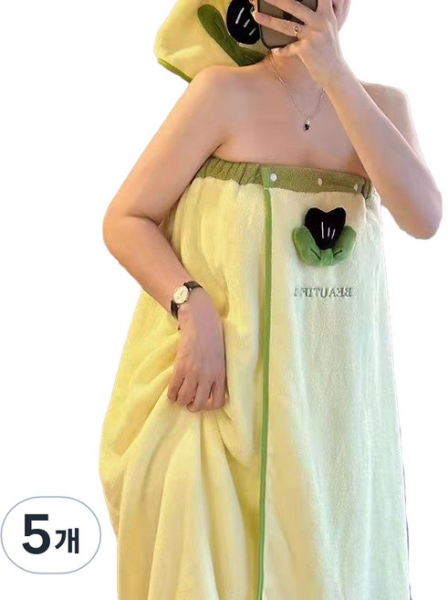 원이네 소프트 튤립 바스 랩 타월 230g 극세사, 녹색튤립, 5개