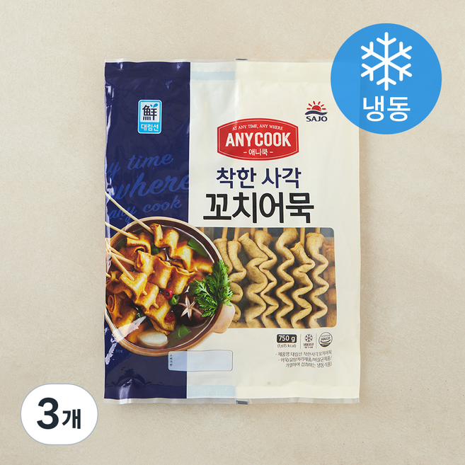 대림선 애니쿡 착한 사각 꼬치어묵 (냉동), 750g, 3개