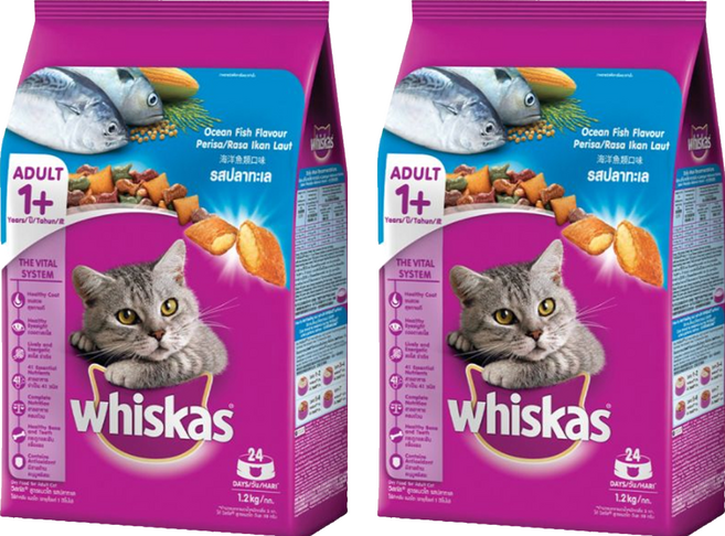 whiskas 偉嘉 成貓 乾飼料, 海洋魚類口味, 1.2kg, 2袋