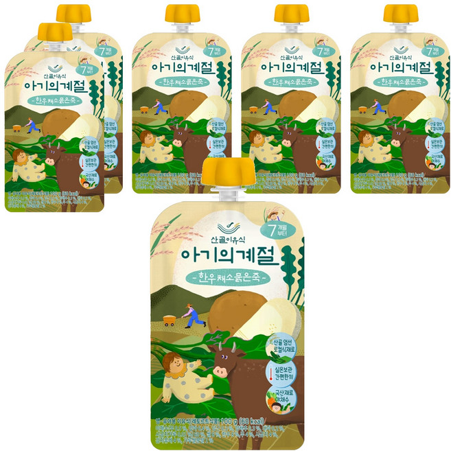 에코맘의산골이유식 아기의 계절 한우 채소 묽은죽, 100g, 6개