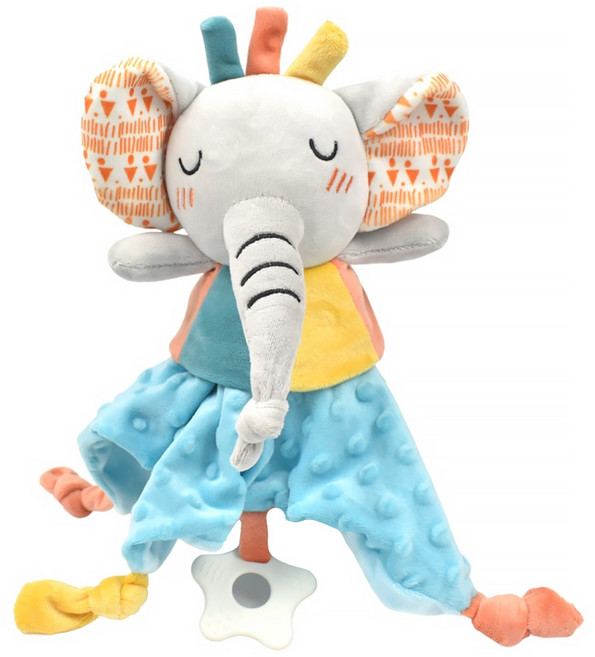 OceanBaby 啟蒙抓握安撫巾娃娃 七彩粉象 陪伴寶寶安心入睡, 1個