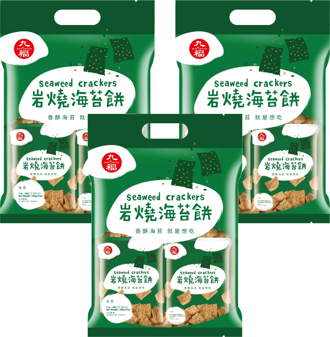 九福 岩燒海苔餅 全素, 200g, 3袋