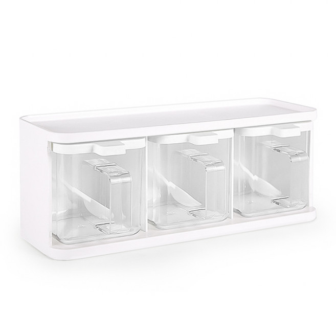 건파더 손잡이 양념통 3구 거치대 선반 세트, 양념통 3p + 스푼 3p + 거치대, 1세트