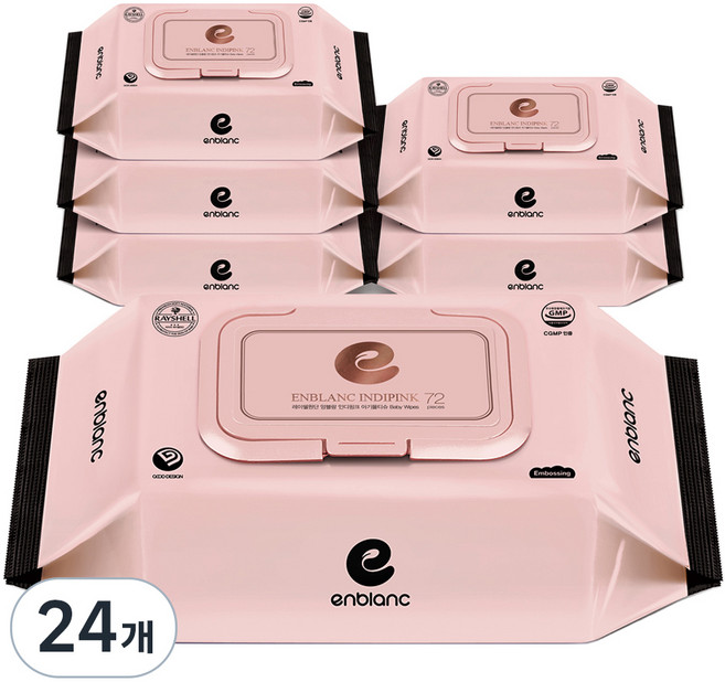 앙블랑 아기 물티슈 캡형 인디핑크, 60g, 72매, 24개
