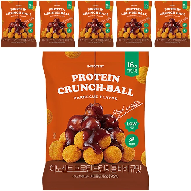 인테이크 이노센트 프로틴 크런치볼 바베큐맛, 6개, 40g - 쿠팡