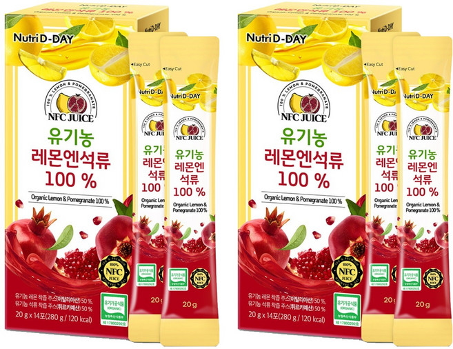 뉴트리디데이 유기농 레몬엔석류즙 100%, 280g, 2개