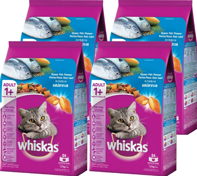 whiskas 偉嘉 成貓 乾飼料, 海洋魚類口味, 1.2kg, 4袋