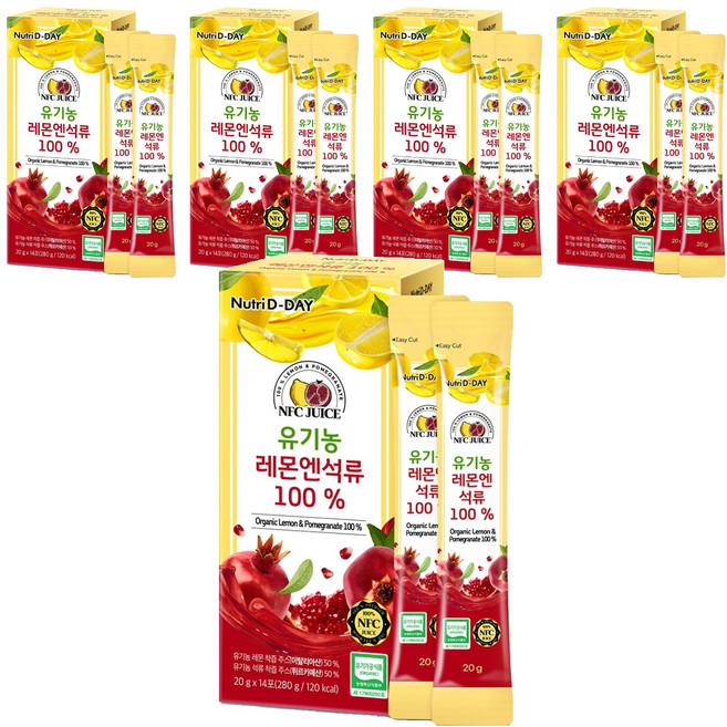 뉴트리디데이 유기농 레몬엔석류즙 100%, 280g, 5개