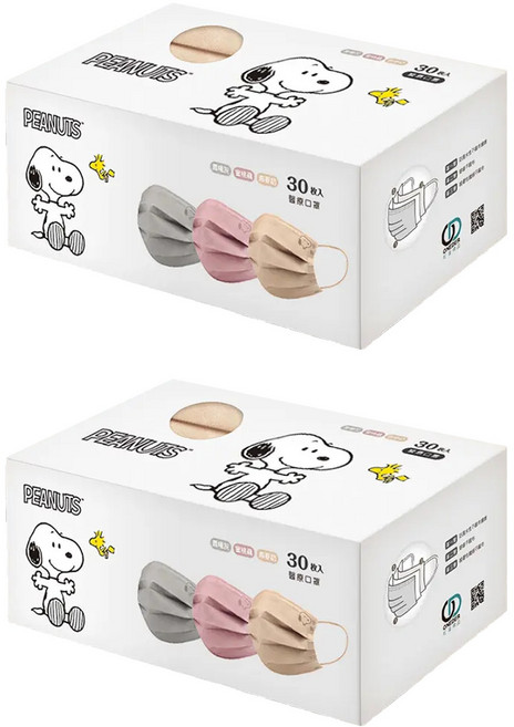 ONEDER 旺達棉品 史努比成人平面口罩, 晨曦灰 + 蜜桃藕 + 燕麥奶, 30片, 2盒