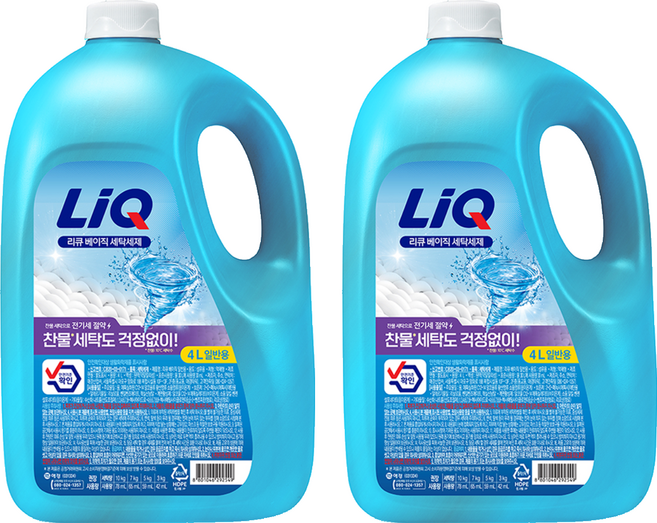 리큐 베이직 일반용 액상세제 본품, 4L, 2개