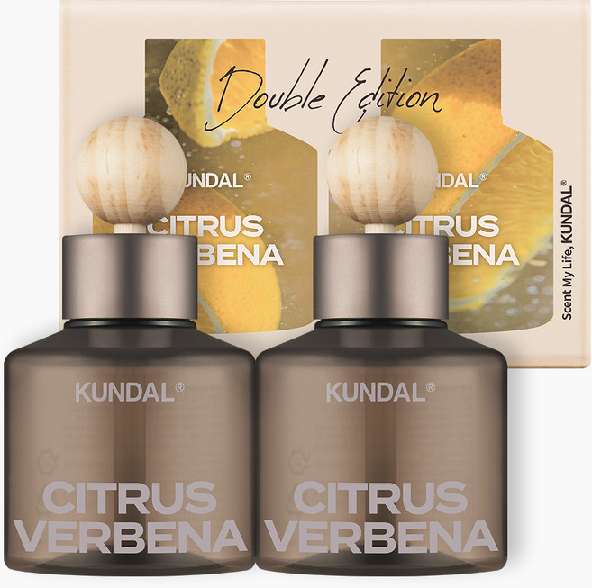 쿤달 퍼퓸 차량용 방향제 75ml 2p + 우드볼 스틱 2p 세트, 시트러스 버베나, 1세트