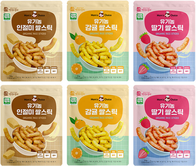 맛있는풍경 유기농 쌀스틱 3종 세트, 딸기맛, 감귤맛, 인절미맛, 30g, 2세트