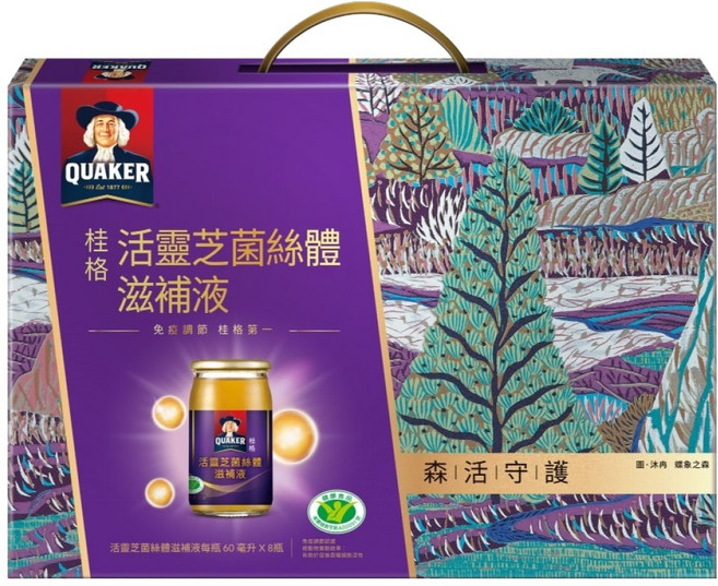 QUAKER 桂格 活靈芝菌絲體滋補液禮盒, 8瓶, 60ml, 1盒