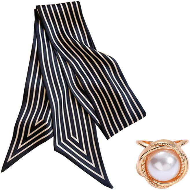 Paperments 方格紋Bandeau長絲巾 + 絲巾環 A套組 12409