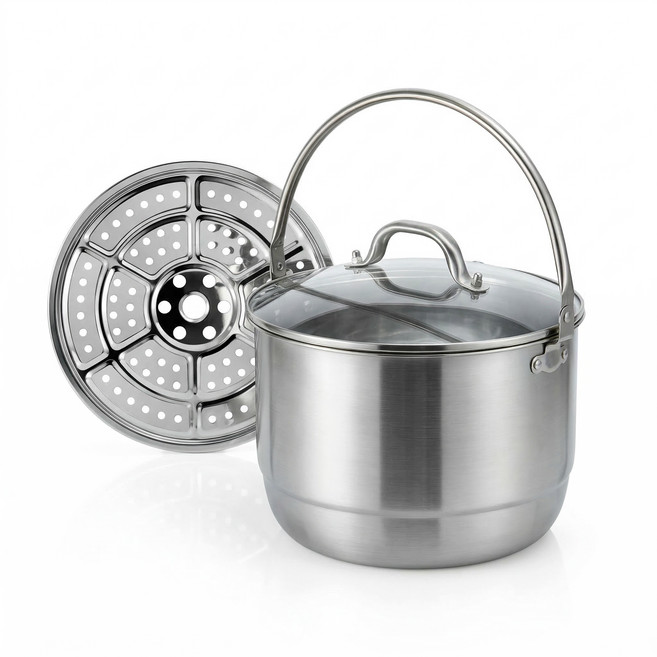 코멧 홈 다양하게 사용하는 스테인리스 미니 들통냄비 5L + 찜판 세트, silver, 1세트, 34cm