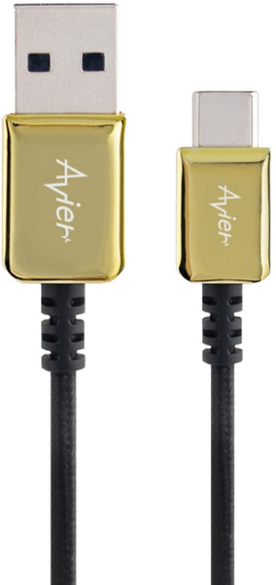 Avier CLASSIC USB A-USB C 高速充電傳輸線, 200cm, 金色, 1條