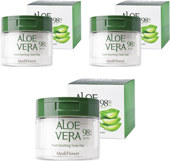 메디플라워 알로에 베라 프레쉬 수딩 토너패드 180ml, 60개입, 3개